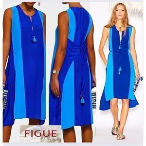 Figue Karina Luxe Silk Two Tone Midi Dress Vibrant Blue‎ Xtra Small XS